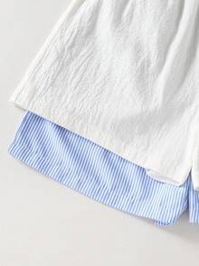 SHEIN 2pcs/Set Classic White & Blue Striped Shorts, Fashionable Color, Suitable For Outing And Travel - White - View 5