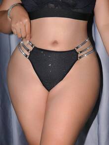 3pcs/Set Plus Size Women's Rhinestone Decor Hollow Sexy Panties LINGERIE PLUS SIZE FOR WOMEN,ADULT,HONEYMOON,HOT,DATE NIGHT,PLUS SIZE LINGERIE,PLUS SIZE LINGERIE CURVE,CURVE LINGERIE,SEXY LINGERIE,CURVE LINGERIE SET, SEXY OUTFIT - Multicolor - View 1