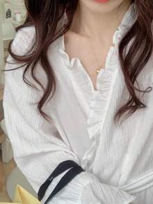 一件女士春秋韩版简约舒适浴袍，可作睡衣、休闲宽松家居服，速干吸水，适合温泉情侣穿着。 - 白色 - 查看 4