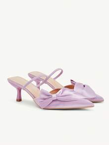 CUCCOO CHICEST 女士尖头蝴蝶结装饰低帮细高跟露跟凉鞋，优雅时尚粉色高跟鞋，优雅婚鞋 - 淺紫色 - 查看 2