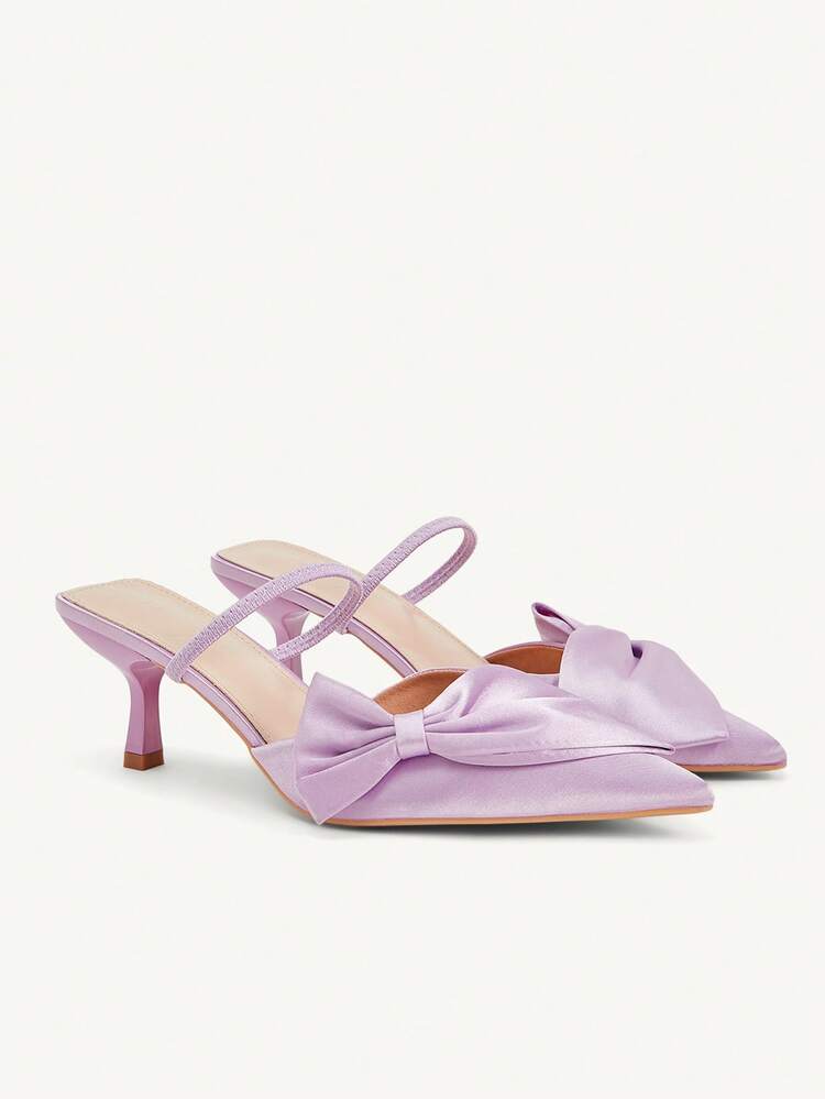CUCCOO CHICEST Women's Pointed Shoelaces Adorned Low-Heeled Stiletto Sandals, Elegant Fashion Light Purple High Heels, Elegant Shoes, Wedding Shoes