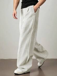 TONEVAULT Men's Casual Solid Color Textured Fabric Slant Pocket Loose Wide Leg Pants - Beige - View 1