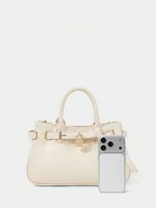 SHECARRY WOMEN'S HANDBAG, FASHIONABLE AND VERSATILE COMMUTER METAL EMBELLISHED TOTE BAG - Beige - View 5