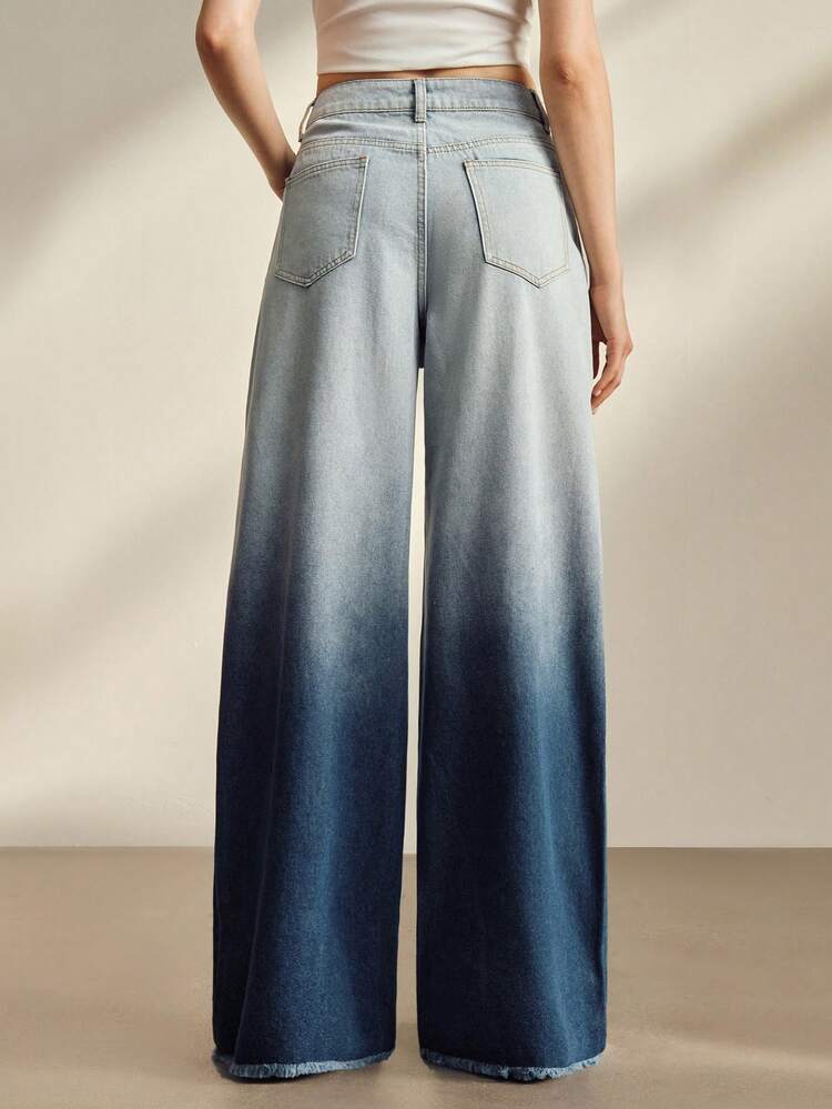 Women's Fashion New Ombre Blue Straight Leg Jeans Pants