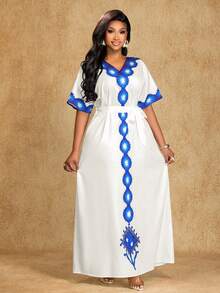 Brilight 女士优雅夏季度假连衣裙，长款设计，无数束腰款式，图案设计，适合派对、婚礼、嘉年华、休闲度假、日常外出、约会、婚礼季及其他场合。 - 杏色 - 查看 3