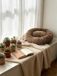 1 Piece Round Warm Fleece Pet Bed, Suitable For Small, Medium And Large Pets, All Seasons Sleeping Use - Camel - View 4