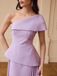 ZEYLAH Asymmetric Neck Waist Gathered Midi Dress, Spring/Summer - Purple - View 2
