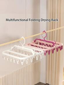 2PCS, Multi Functional Folding Clothes Rack, Capable Of Drying Socks, Underwear, Towels, Windproof Folding Clothes Rack, Compact And Convenient Clothes Rack - Random Color Sent - View 3