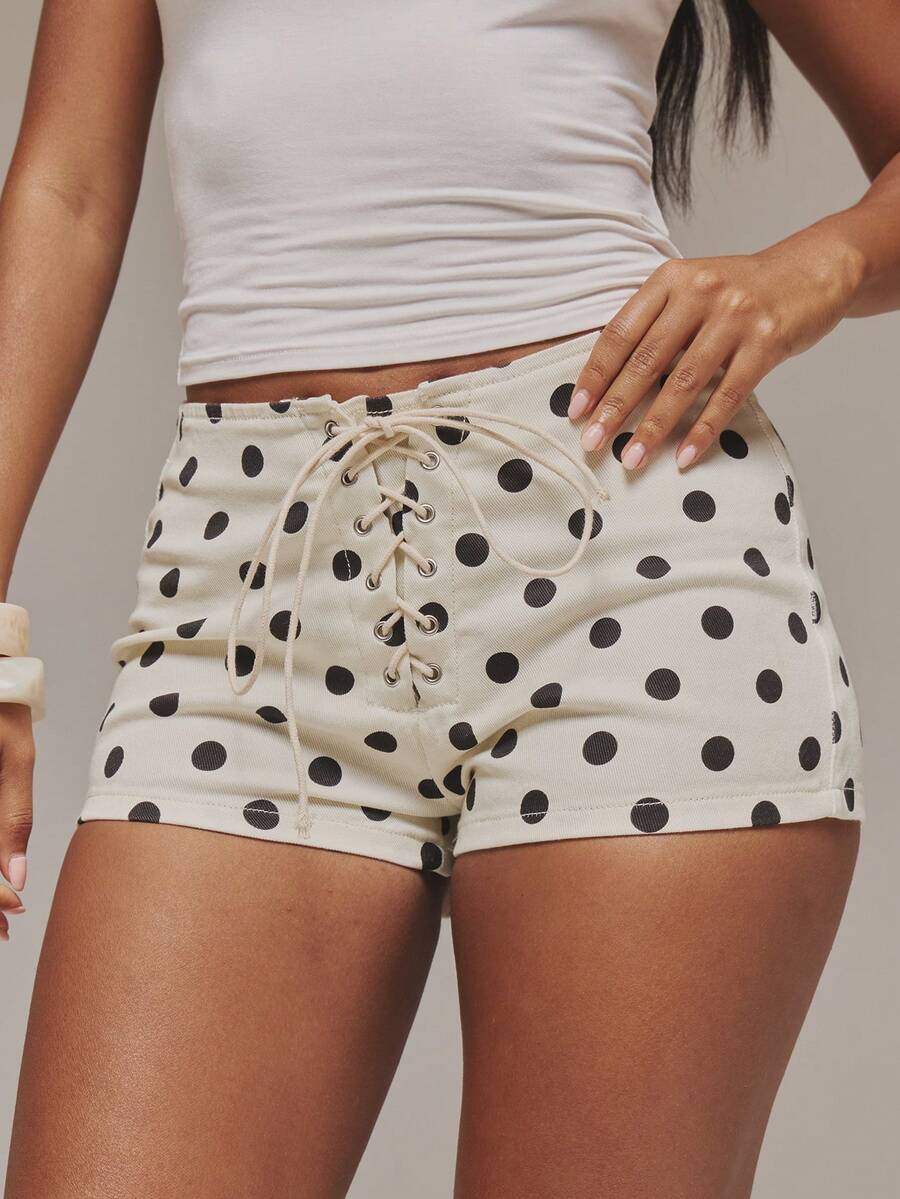 MUSERA Distressed Hem Lace Up Fitted Printed Micro Mini Denim Shorts Only Summer Ibiza Boho Vacation Holiday Festival Sexy Club Rave Aftershow Cute Y2k Graphic Going Out Night Out Winter Nashville Party Chic Spring - White - View 1