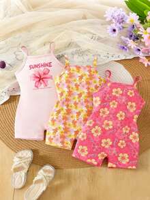 SHEIN Vintaside Kids 3pcs/Set Toddler Girls' Ditsy Floral Rompers, 2026 New Arrival Sleeveless Shorts Jumpsuit, Cute Holiday & Home Wear, Suitable For Summer - Multicolor - View 8