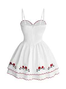 Sweetness French Vacation Rose Embroidery Sweet Mini Dress For Women - White - View 2