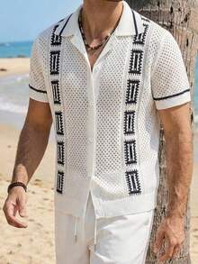 DAZY Men's Hollow-Out Design Colorful Cardigan Short Sleeve Knit Top, Summer Vacation - Multicolor - View 2