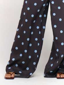 MUSERA Linen Polka Dot Wide Leg Trousers Beach Festival Spring Summer Vacation Holiday Classy Elegant Night Out Date Night - Multicolor - View 5