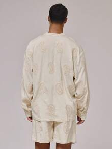 Musero Relaxed Fit Stand Collar Long Sleeve V Neck All Over Patterning Detailings Shirt Spring Summer Holiday Essentials - Apricot - View 2