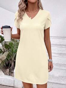 EMERY ROSE Women's Casual Solid Color Short Sleeve Dress, Summer - Apricot - View 4