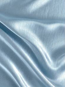 Qadelle Satin Shiny Pearl Decor Collar Short Sleeve Tie Waist Mid-Length Dress - Blue - View 6