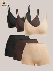 Barelissa 6pcs Women Simple Camisole & Panty Set, Seamless Casual Undergarment - Multicolor - View 1