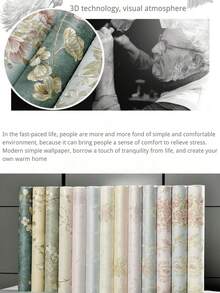 1 Cuộn Giấy Dán Tường Hoa Văn 3D 53*100cm, Vải Không Dệt Tự Dính, Họa Tiết Hoa Có Thể Tháo Rời, Thích Hợp Cho Trang Trí Phòng Ngủ và Phòng Khách, Giấy Dán Tường Trang Trí Phòng Ngủ, Hình Dán Tường Phông Nền TV, 53*100cm/53*300cm Tùy Chọn - Một cỡ - Xem 11