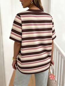 EMERY ROSE Women's Striped Short-Sleeved T-Shirt, Casual Outdoor Wear, Lounge Wear - Multicolor - View 2