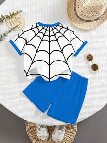 SHEIN Bộ đồ thể thao nam trẻ em: Áo thun ngắn tay cổ tròn in chữ, phong cách tối giản, gồm áo và quần short. - Nhiều màu - Xem 3