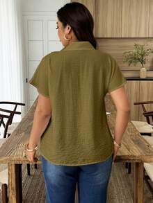 Weeklong Blusa suelta con botones asimétricos de estilo casual para mujer, adecuada para uso diario y atuendo de oficina, primavera/verano - Verde militar - Ver 2
