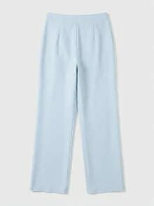 lacRébo Blue Check Pattern Fitted 3/4 Length Trousers Piped Pockets Light Blue Pants For Women Casual Autumn Brunch Daily Office Business French - Baby Blue - View 8