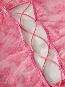 SHEIN 优雅蕾丝性感无钢圈无裆连体衣 - 粉色 - 查看 4