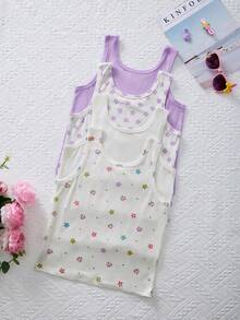 4pcs Tween Girls' Casual Bow Decor Letter Print Tank Tops - Multicolor - View 2