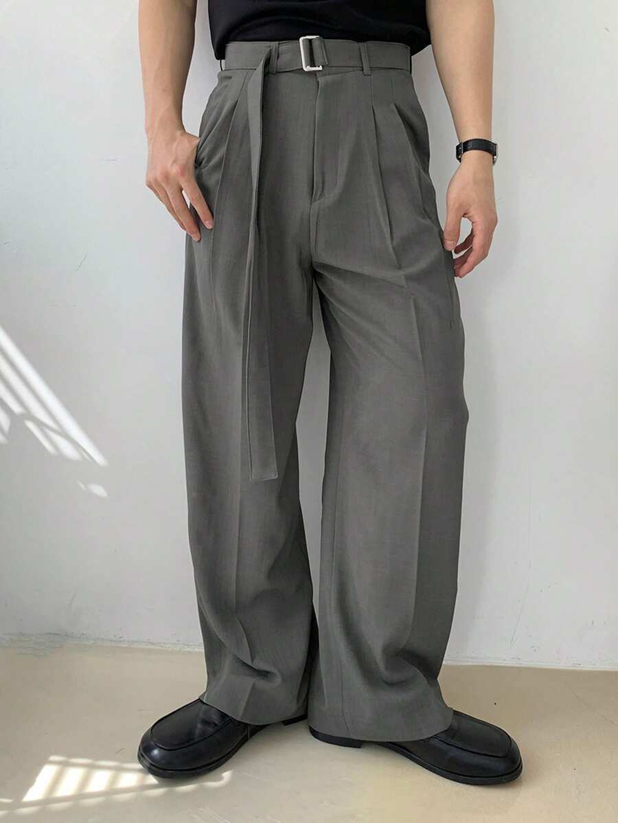 DAZY Quần dài màu xám xếp ly, cạp chun, túi xéo, thích hợp cho nam giới đi làm. - Xám - Xem 1