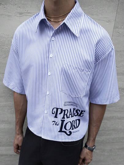 Manfinity EMRG 男士休闲条纹印花短袖衬衫