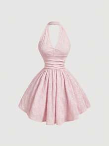 MOD Halter Dress With Ruffles And Floral Print - Rosa - View 4