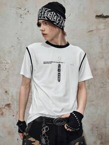 ROMWE MEN Street Life Men's Minimalist Graphic Round Neck T-Shirt - White - View 5