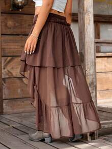 Nubod 大码女装热销新款音乐节西式时尚优雅A字荷叶边垂坠舒适波西米亚风显瘦休闲宽松浪漫优雅沙滩度假春夏半身裙 - 棕色 - 查看 2