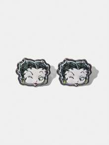 Betty Boop x SHEIN Cross-Border, New Creative Personalized Cartoon Beautiful Woman, Lips, Red Heart Enamel Earrings, IP Joint Design, Light Luxury Niche, Simple And Generous, Suitable For Various Parties, Concerts And Festivals - Multicolor - View 9