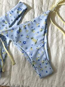 Swim Mod-D Women's Light Blue Floral Halter 3-Piece Bikini Set,Cute Summer Beach Holiday Vacation Outfits Random Print Spring/Summer Floral Bikini - Multicolor - View 5
