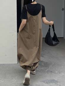 DAZY Women's Solid Color Casual Sexy Loose Pocket Maxi Slip Dress Sun Dresses For Women Summer Golf Pastal - Coffee - View 6