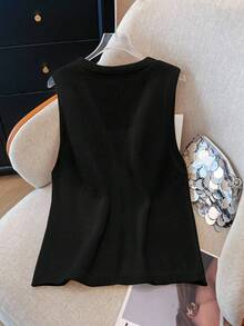 SHEIN Clasi 大码女式休闲百搭星形纽扣针织毛衣 - 黑色 - 查看 2