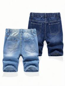 SHEIN 青少年男童夏季休闲水洗做旧牛仔短裤 - 彩色 - 查看 2