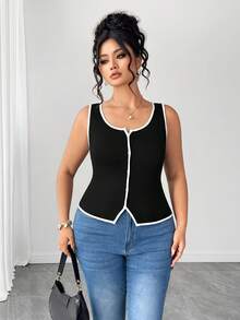 Elenzga Elegant Eleganza Commute Vacation Style Casual Loose Camisole Tank Top Comfortable Fabric Versatile Plus Size Spring Summer Autumn Date Night Black - Black - View 4