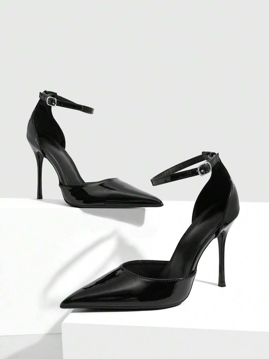 CUCCOO SZL Women's Casual Fashionable Simple Ankle Strap Pointed Toe High Heels, Summer - 182 black - View 1