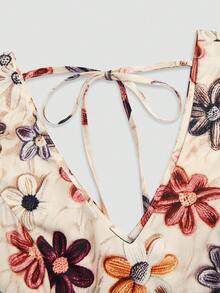 SHEIN Franclia Đầm hoa nữ thanh lịch, lãng mạn, không tay, hở lưng, in họa tiết hoa, thích hợp cho kỳ nghỉ xuân/hè, đi biển, cắm trại, mặc hàng ngày, công sở. - Xám Xanh - Xem 5