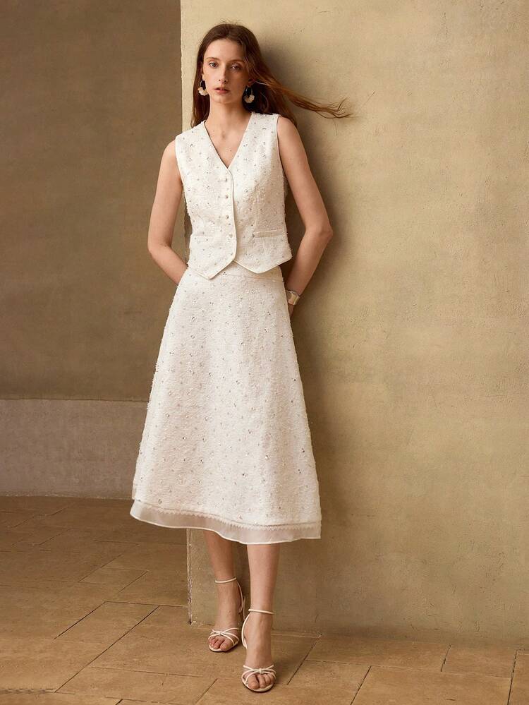 WOMEN'S ELEGANT PERFORATED TEXTURE FABRIC SKIRT FOR DATES, SPRING/SUMMER