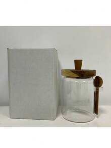 1 pieza Tarro de café de vidrio con tapa de madera y juego de cucharas, tarros de almacenamiento de alimentos herméticos para organización de la cocina - Disponible en 3 tamaños - Transparente - Ver 16