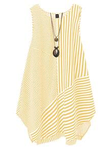 SHEIN Plus Size Striped Print Round Neck Sleeveless Dress - Yellow - View 1