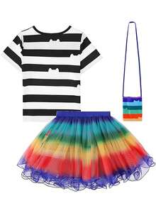 Váy tutu cầu vồng mùa hè cho bé gái, trang phục mèo cho trẻ em, trang phục sinh nhật kèm băng đô và túi xách. Trang phục dự tiệc hóa trang cho trẻ em. - trắng - Xem 4