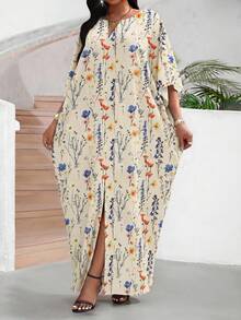 SHEIN Lady Đầm nữ tay ngắn cổ chữ V dáng rộng in hoa - Nhiều màu - Xem 5