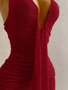 Soleia Women's Summer Bohemian Vacation Sexy Tie-Front Ruched Mini Dress,Summer Dresses For Women - Burgundy - View 4