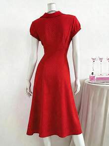 Franclia Đầm maxi dáng chữ A tay ngắn thanh lịch kiểu Pháp cổ điển dành cho nữ cỡ lớn, họa tiết chấm bi, cổ áo sơ mi, ôm eo, thích hợp cho kỳ nghỉ ở vùng quê Ý, hoặc mặc đi uống trà chiều mùa hè. - Nhiều màu - Xem 2