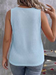 EMERY ROSE Camiseta sin mangas casual y versátil con cuello en V para mujer, talla grande, primavera/verano - Celeste - Ver 2