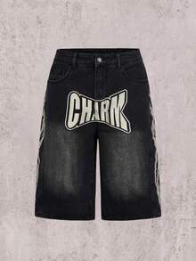 Quần jean denim thêu họa tiết màu đen mài bạc, kiểu Mỹ, unisex - màu đen - Xem 1